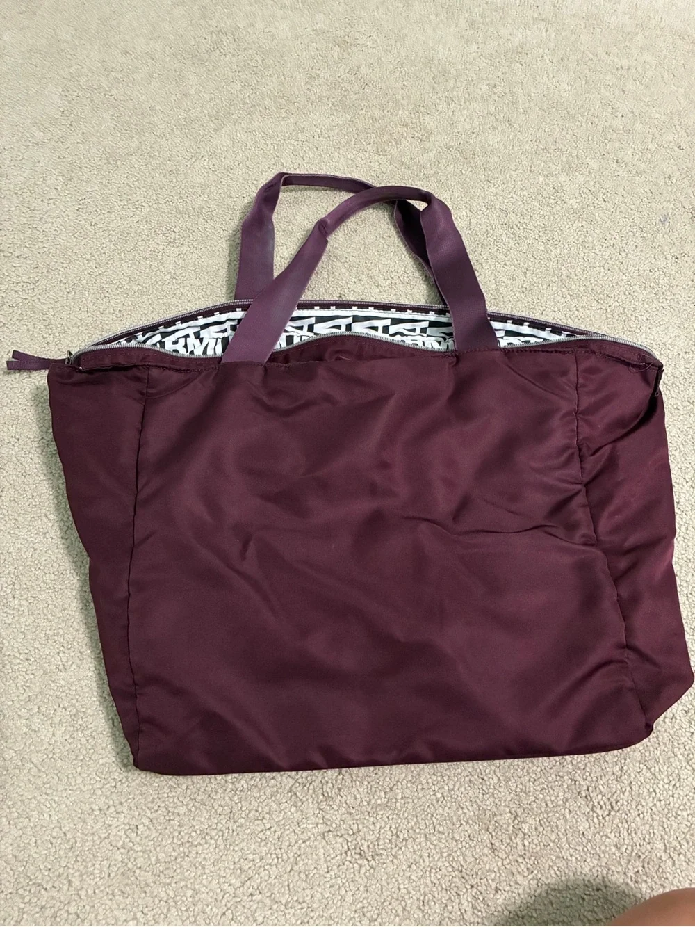 Under Armour Plum Carryall Tote with Black & White Logo Pouch